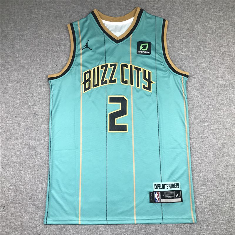 Men Charlotte Hornets 2 Ball Light green 2021 Game NBA Jersey